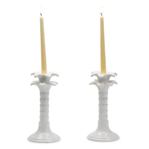 Palm Leaf Set of 2 Taper Candlestick Holders - Ceramic