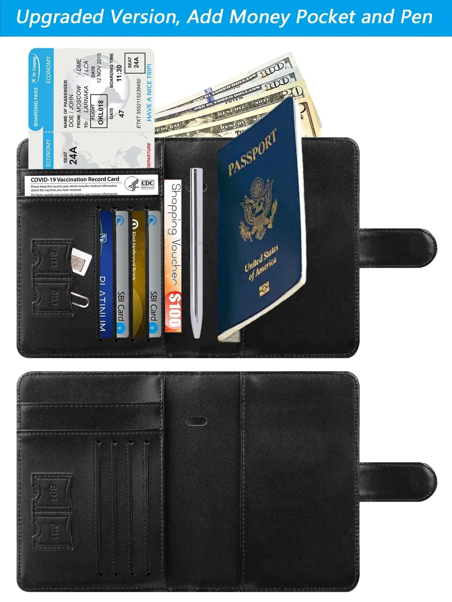 Passport Holder With Luggage Tag Cover Wallet RFID Blocking Leather Case Travel Essentials Accessories Travel Must Have(114#Black) 114#Black