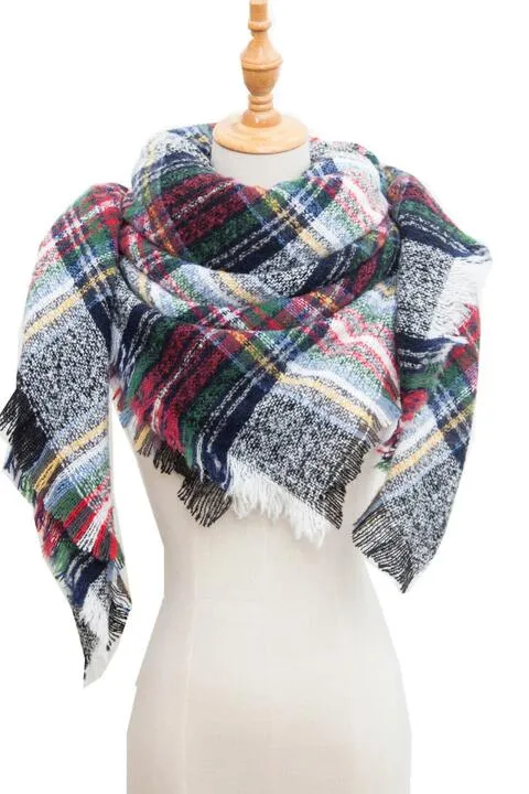 Plaid Raw Hem Polyester Scarf