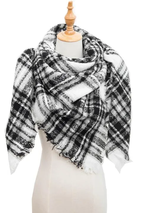 Plaid Raw Hem Polyester Scarf