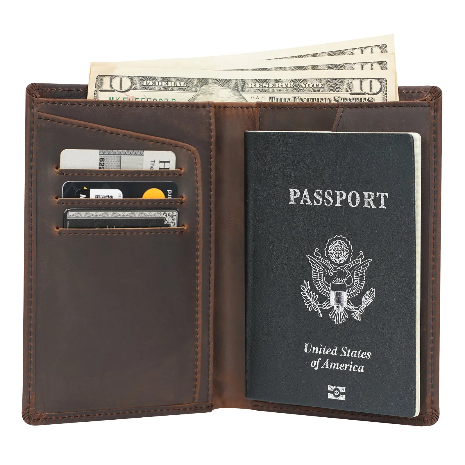 Polare Functional RFID Blocking Leather Passport Holder Travel Bifold Wallet For Men