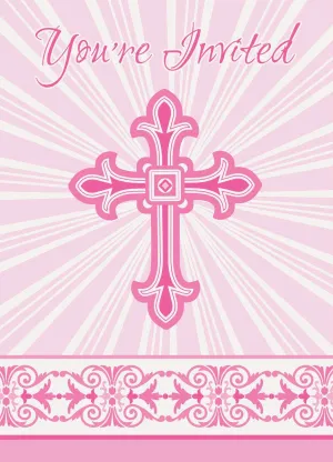 Radiant Cross Pink Invitations 8pk