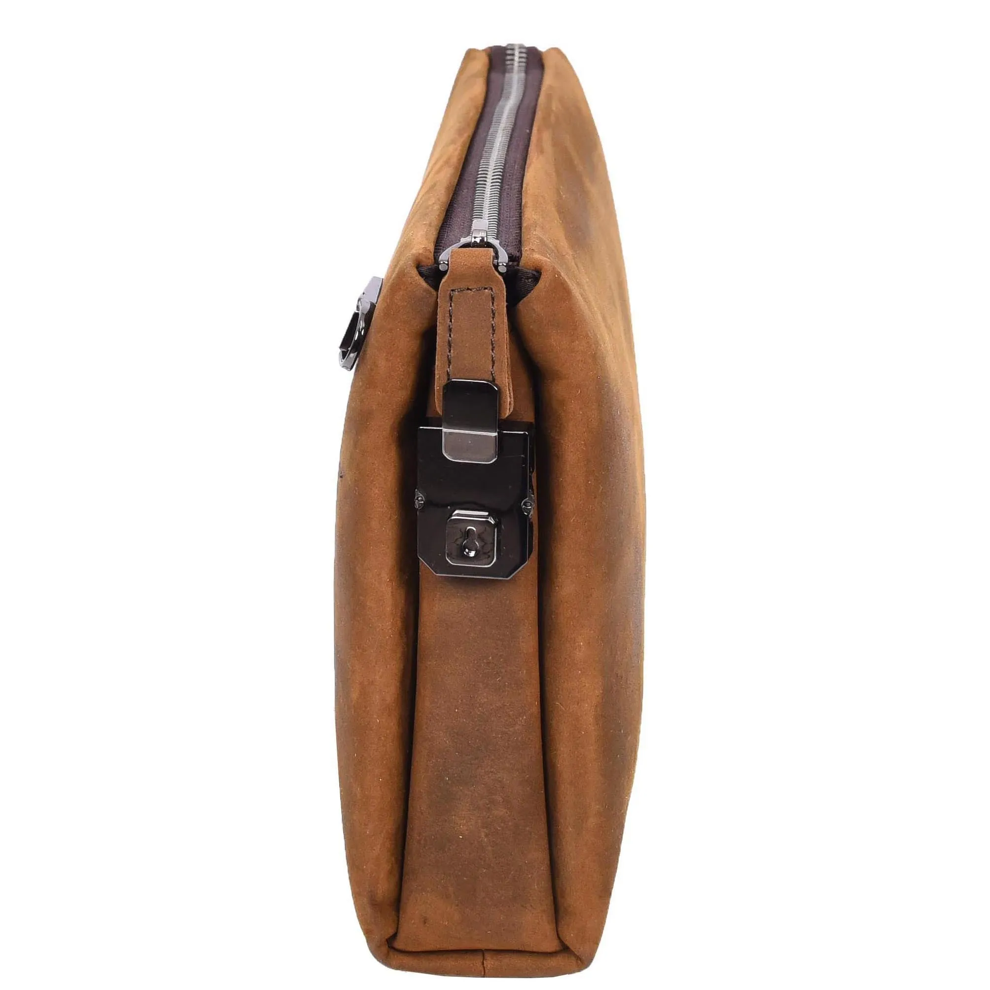 Real Leather Lockable Wrist Bag Thames Tan Hunter