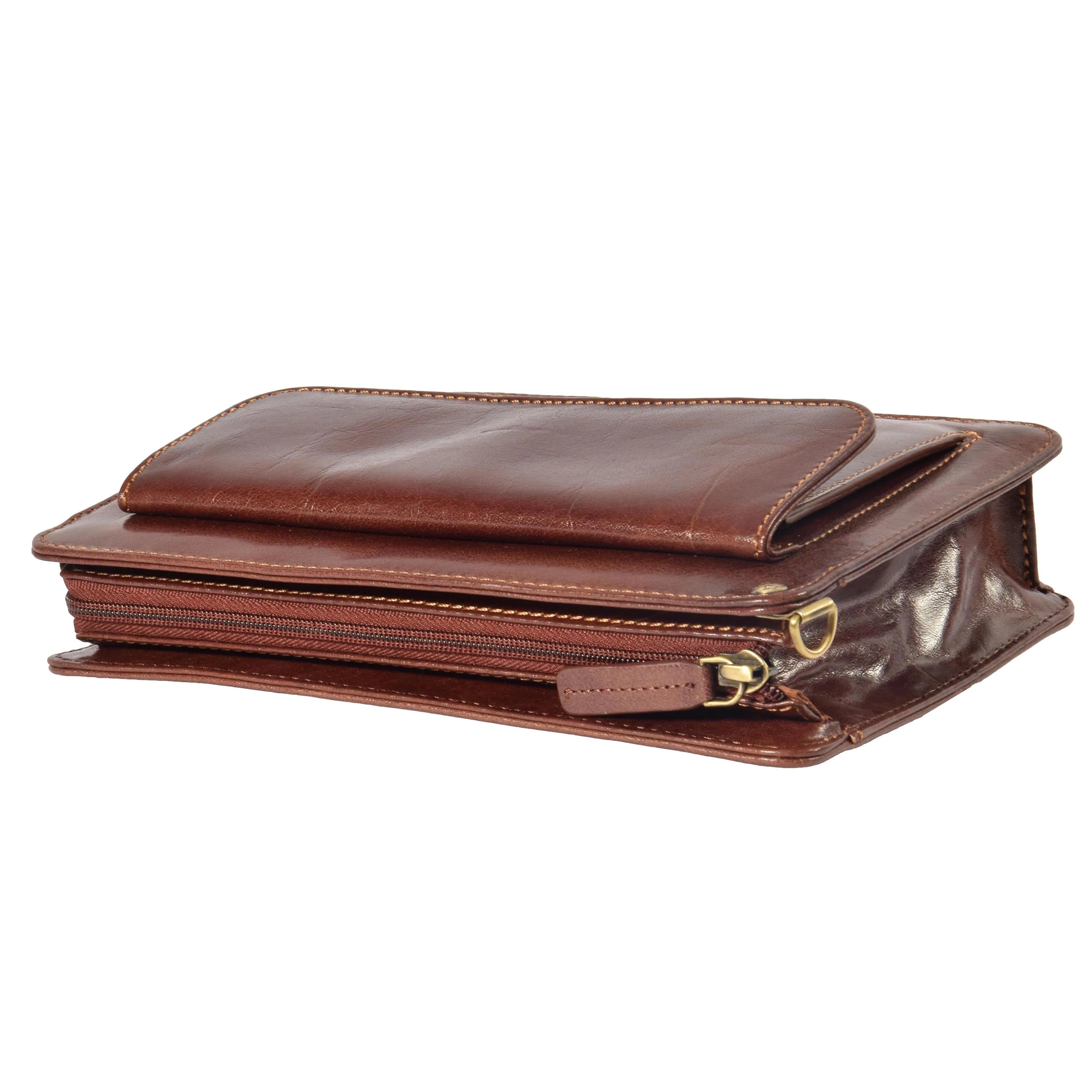 Real Leather Wristlet Pouch Montreal Brown