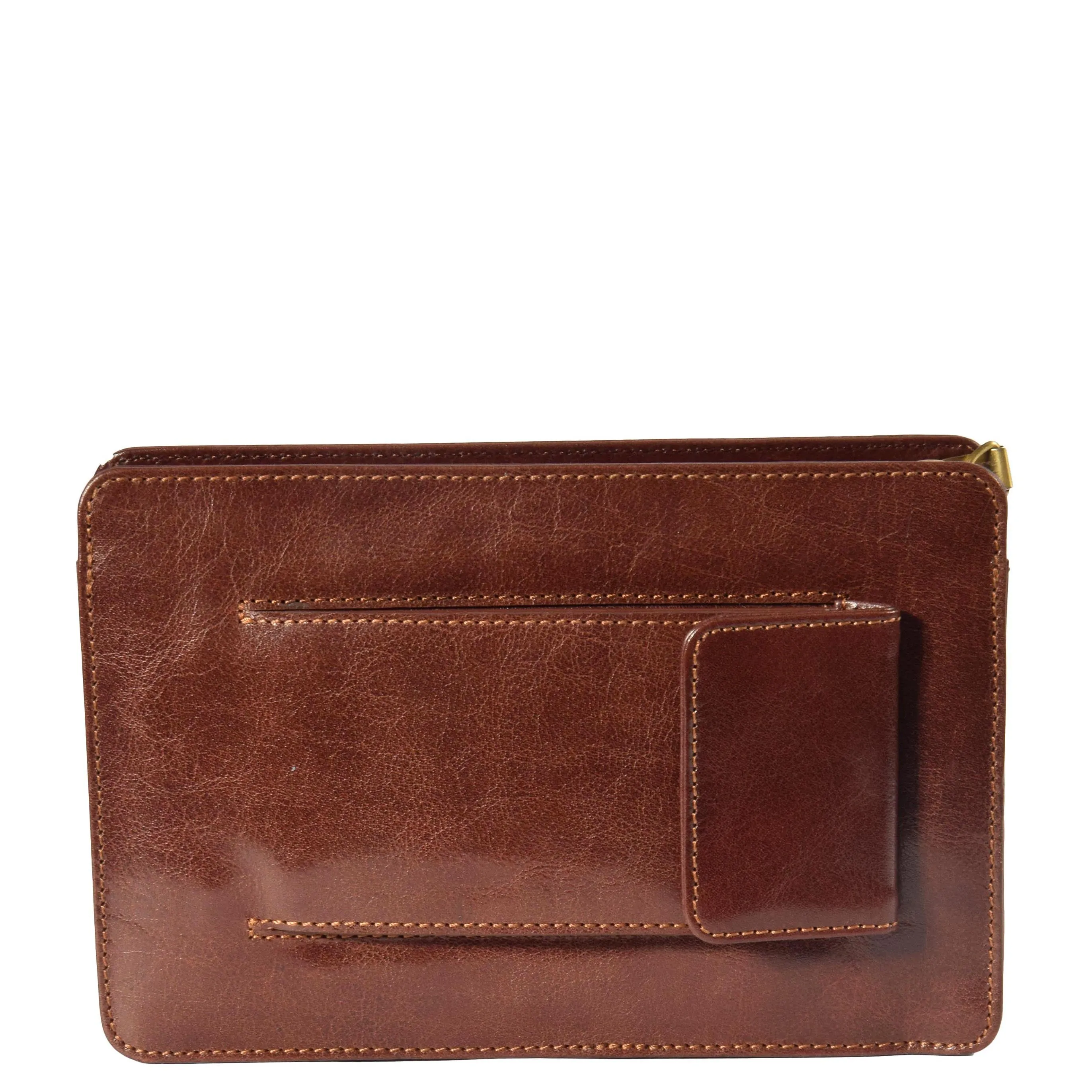 Real Leather Wristlet Pouch Montreal Brown