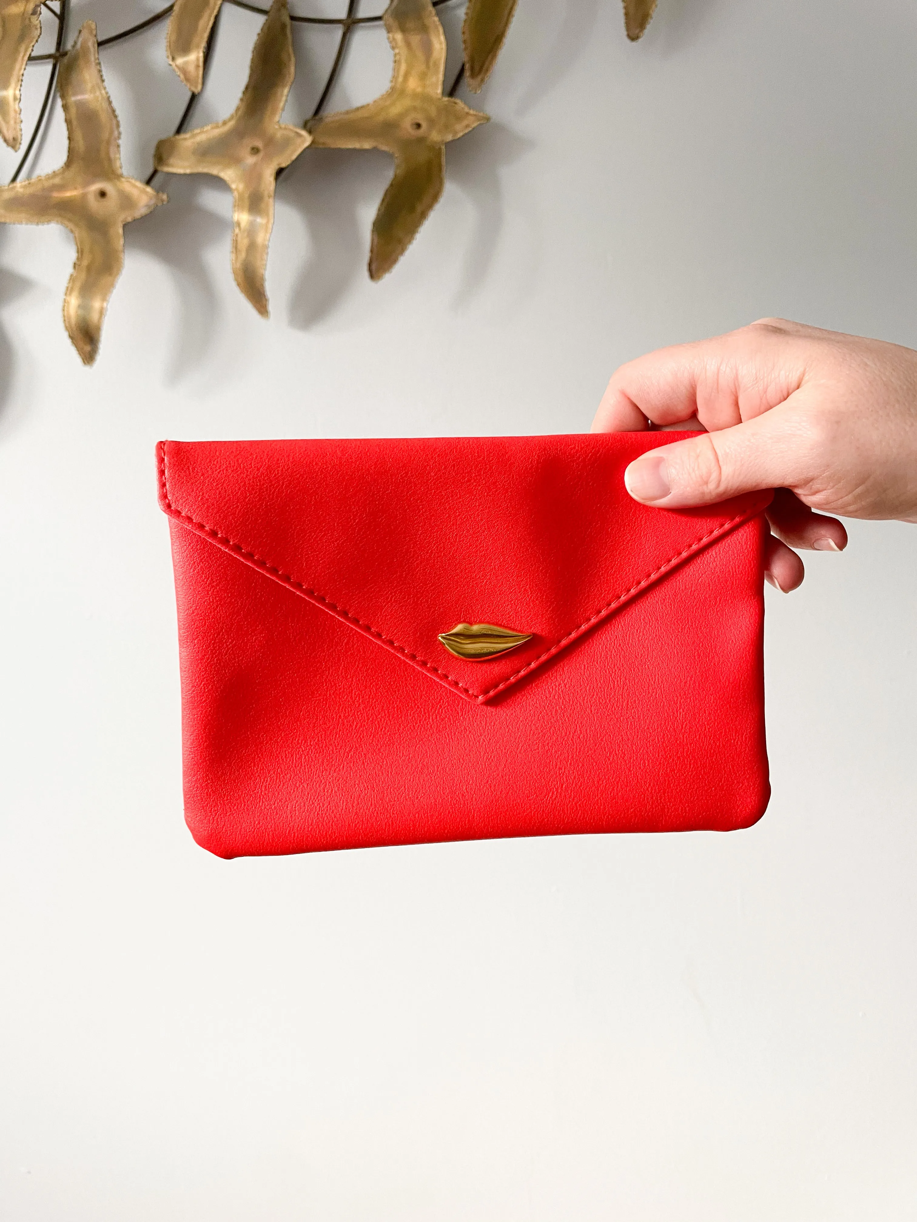 Red Sealed With A Kiss Envelope Clutch Bag