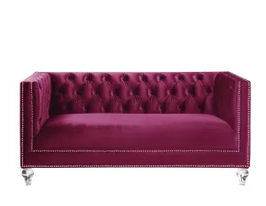 Regal Burgundy Loveseat with 2 Pillows in Burgundy Velvet