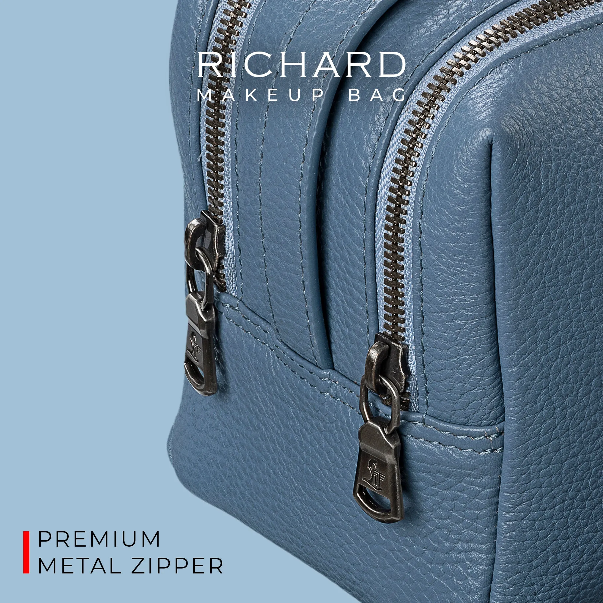 Richard's Genuine Leather Makeup Bag for Women | Makeup Organizer Bag | Cosmetic bag for Travel | Color: Blue