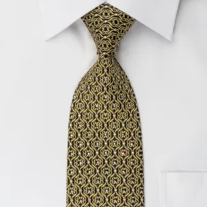 Roberta di Camerino Silk Rhinestone Necktie Golden Damask On Black