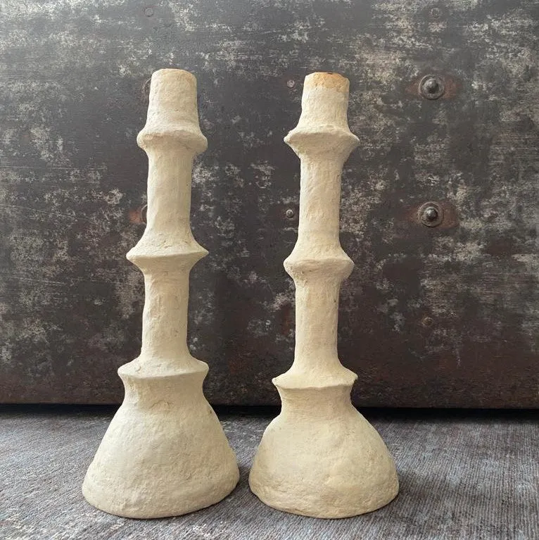 Rustic Papier Mache Candlestick - Ellen