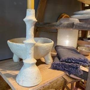 Rustic Papier Mache Candlestick - Ellen