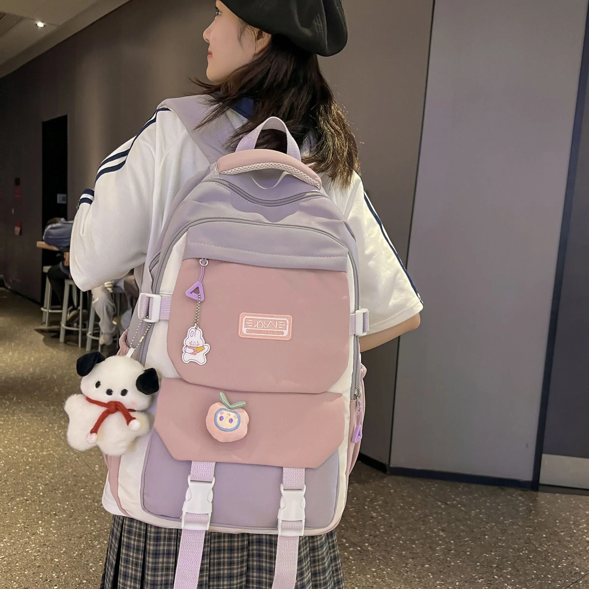 Schoolbag Junior High School Girl Japanese Ins College Senior High School Versatile Contrast Color Backpack Special-Interest Design College Students' Backpack