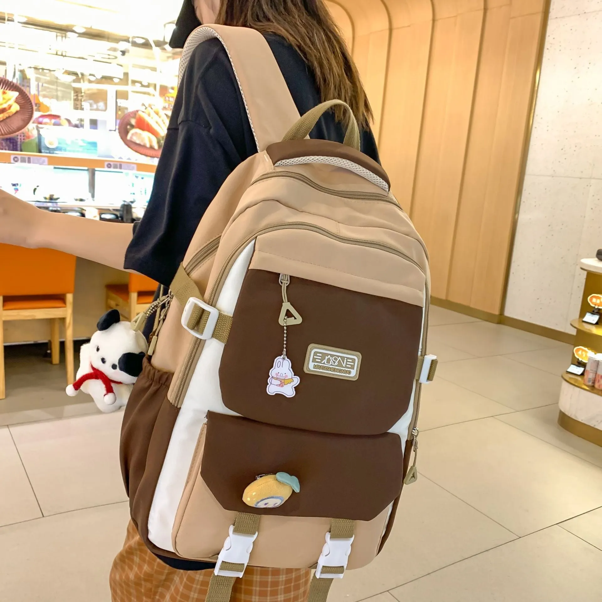 Schoolbag Junior High School Girl Japanese Ins College Senior High School Versatile Contrast Color Backpack Special-Interest Design College Students' Backpack