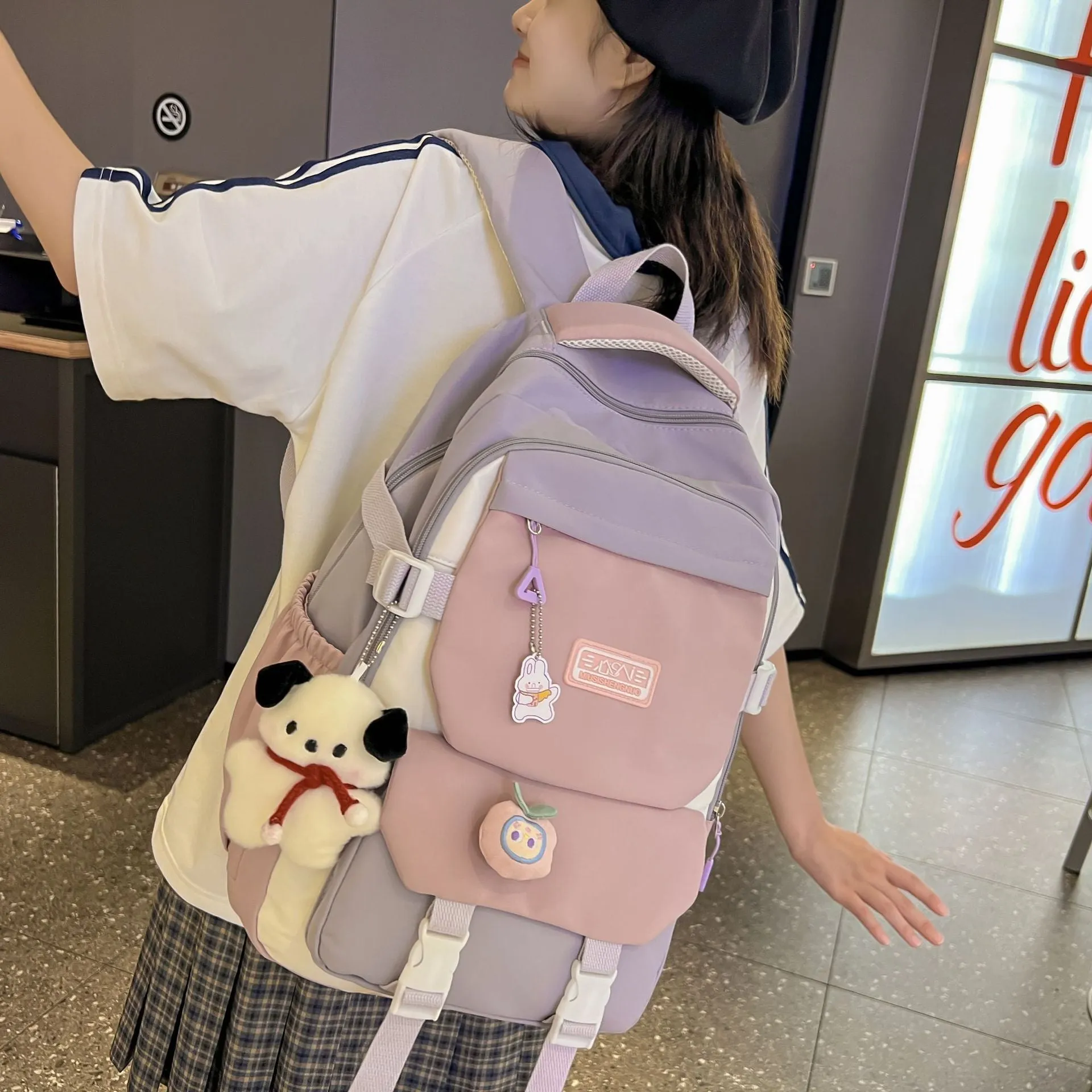 Schoolbag Junior High School Girl Japanese Ins College Senior High School Versatile Contrast Color Backpack Special-Interest Design College Students' Backpack