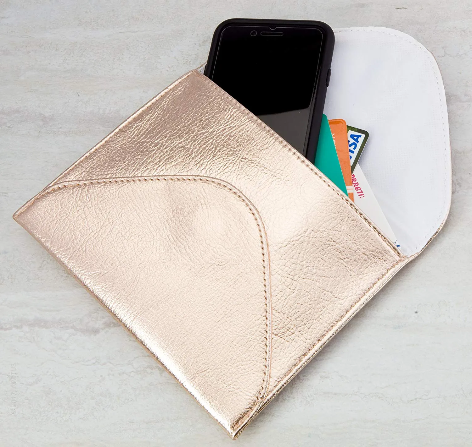 Small Envelope Clutch Bag, 8 x 6 inches, Metallic Rose Gold For Cosmetics, Makeup, Cellphone, and Wallet - Made of Premium Vegan Leather (SEV8)