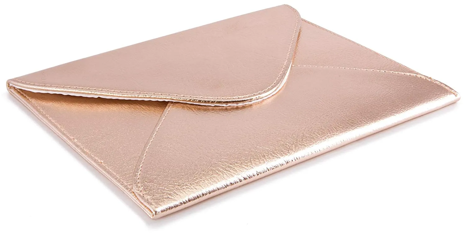 Small Envelope Clutch Bag, 8 x 6 inches, Metallic Rose Gold For Cosmetics, Makeup, Cellphone, and Wallet - Made of Premium Vegan Leather (SEV8)