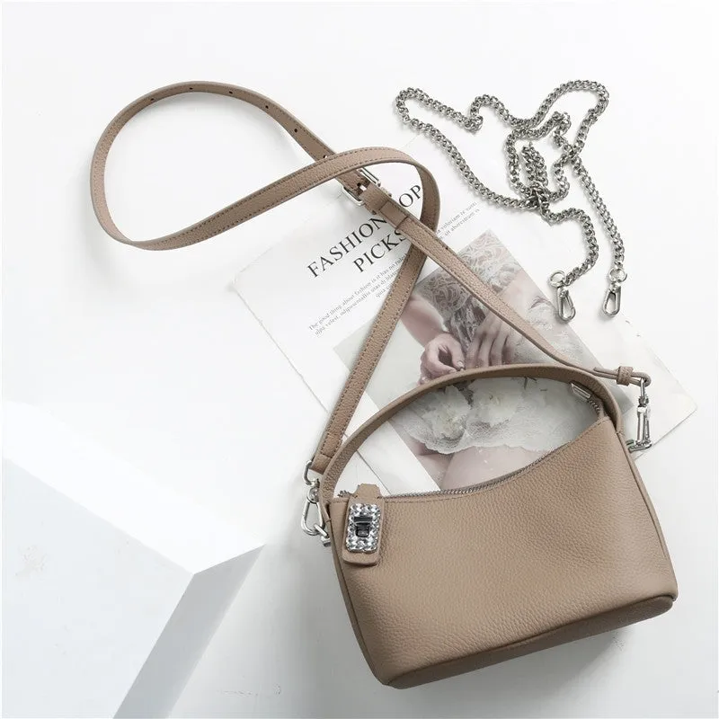 Small Moon Leather Handle Cross Body Bag