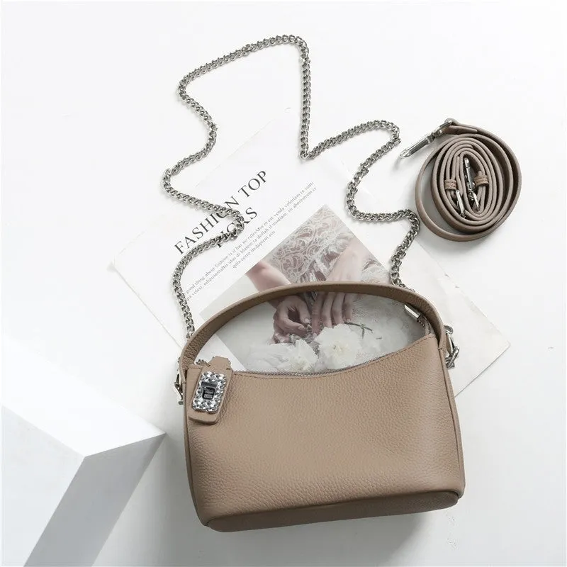 Small Moon Leather Handle Cross Body Bag