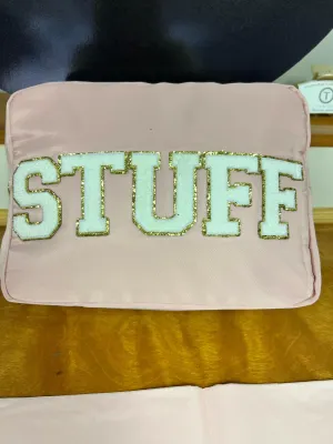 STUFF XL Nylon Varsity Pouch - White with Gold Lettering