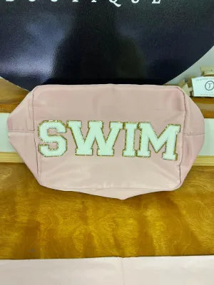 SWIM Xl Nylon Varsity Pouch - Pink with Gold Lettering