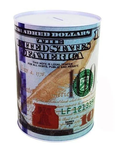 Tin Money Saving Piggy Bank 6" Ben Franklin $100 Bill Money Coin Saver (2 Pack)