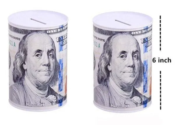 Tin Money Saving Piggy Bank 6" Ben Franklin $100 Bill Money Coin Saver (2 Pack)