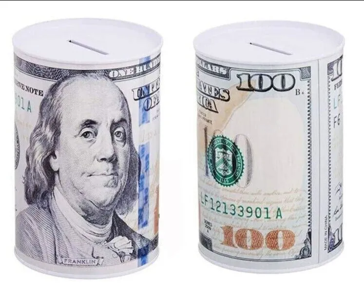 Tin Money Saving Piggy Bank 6" Ben Franklin $100 Bill Money Coin Saver (2 Pack)