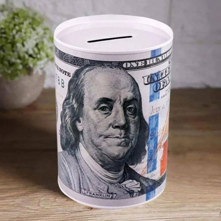 Tin Money Saving Piggy Bank 6" Ben Franklin $100 Bill Money Coin Saver (2 Pack)