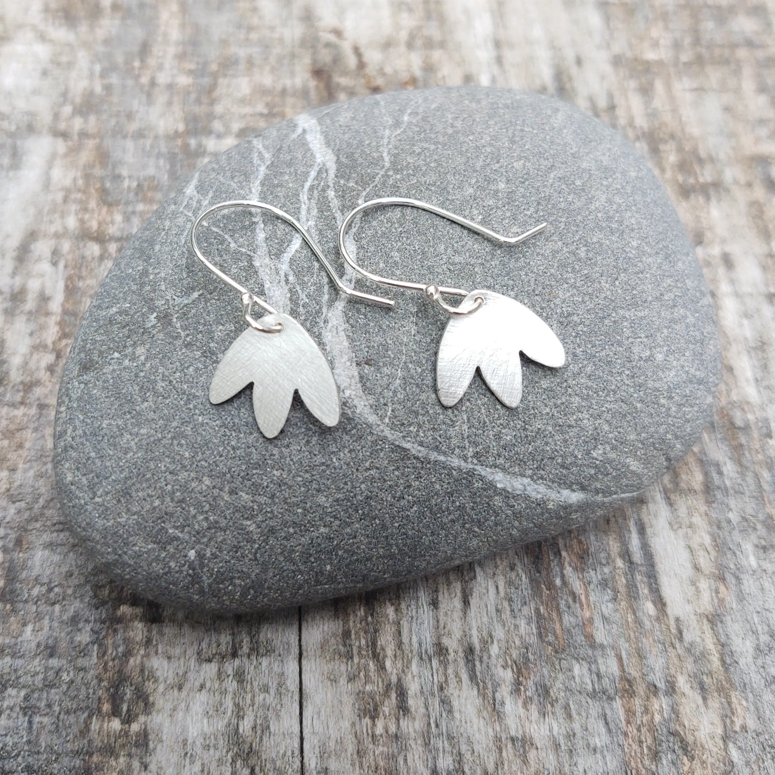 Tiny Mucha Leaf--Sterling Silver or Brushed Gold Filled Metal on Silver Earwires