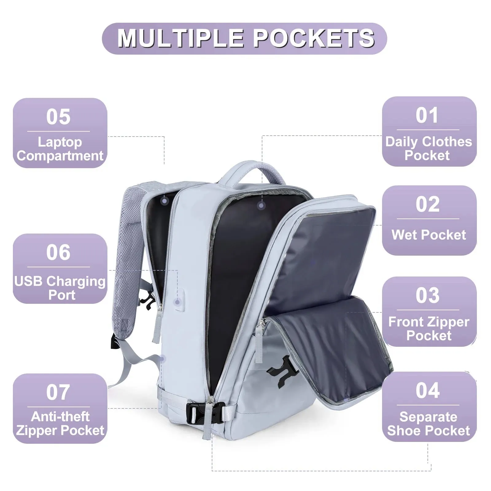 Unisex Multifunctional Travel Waterproof  Airline Approved Backpack