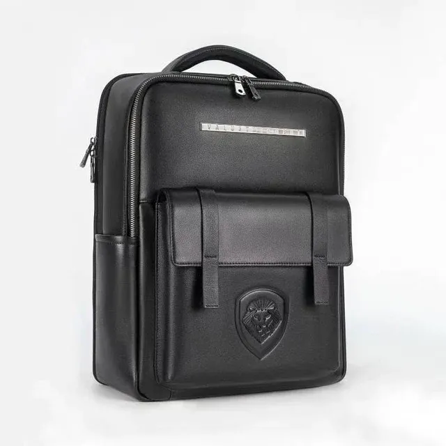 Valuetainment Embossed Lion Shield Premium Leather Backpack