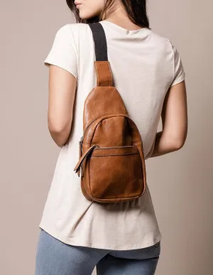 Vegan Leather Crossbody Shoulder Bag - Saddle Brown