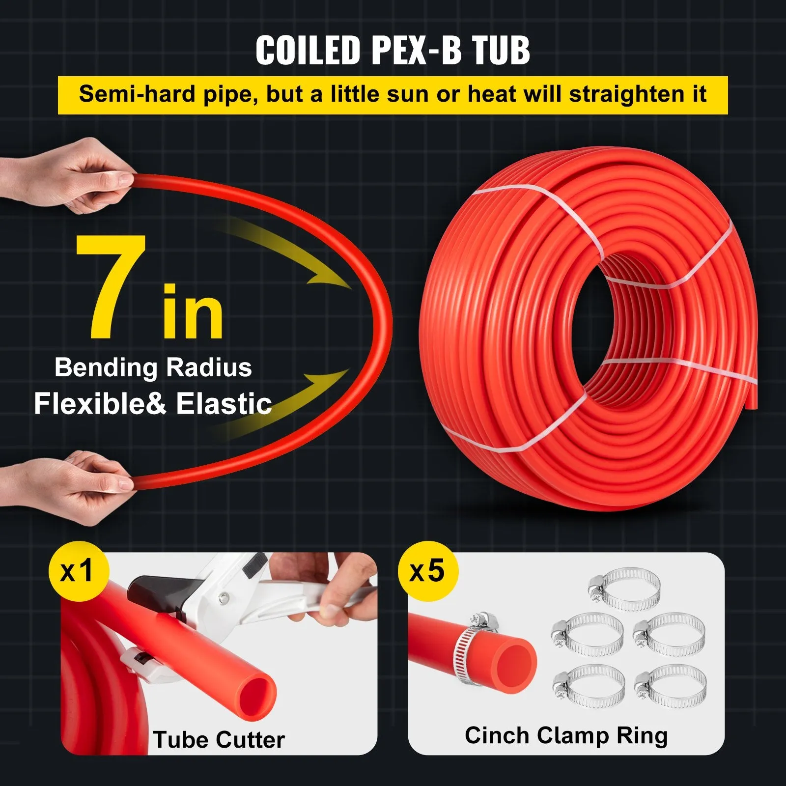 Vevor PEX Tubing Pipes 1" x 500' Non Oxygen Barrier PEX-B Tube for Radiant Floor Heating Systems Red New