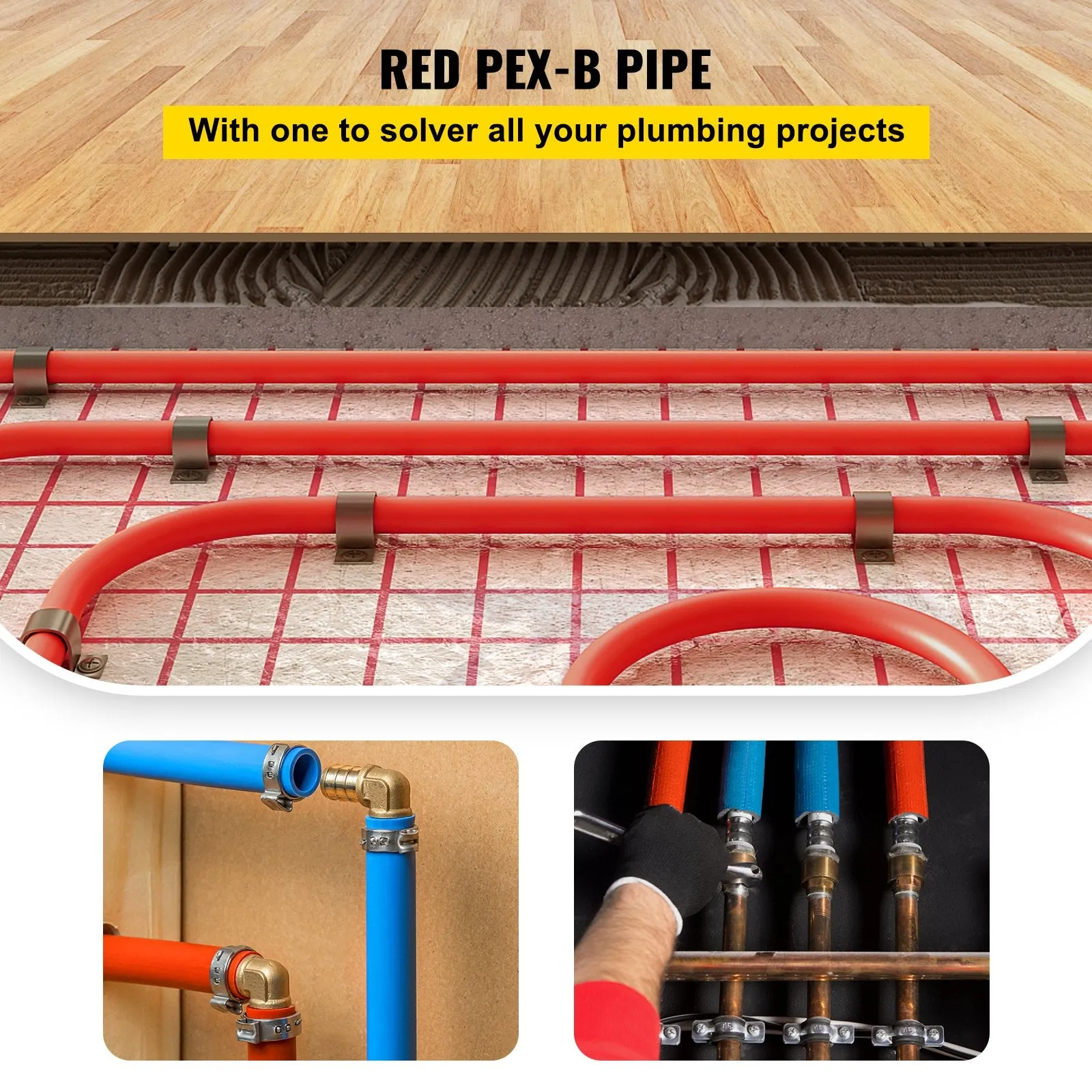 Vevor PEX Tubing Pipes 1" x 500' Non Oxygen Barrier PEX-B Tube for Radiant Floor Heating Systems Red New