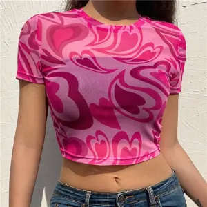 Vibrant Heart Mesh Crop Top