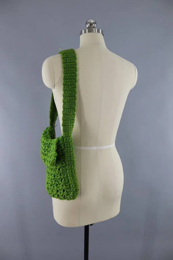 Vintage Army Green Granny Crochet Purse