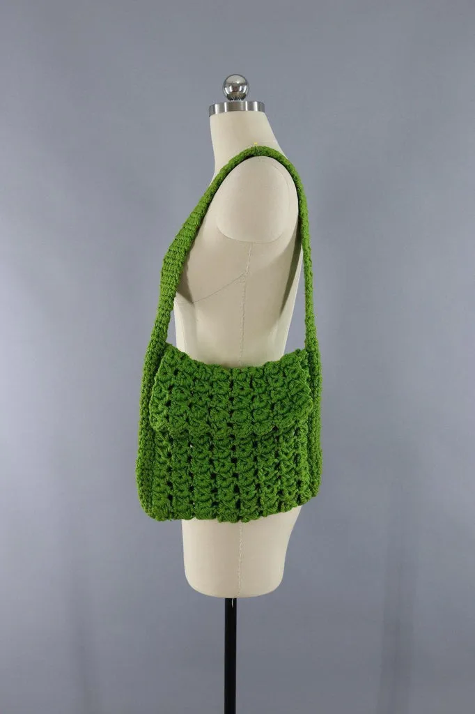 Vintage Army Green Granny Crochet Purse