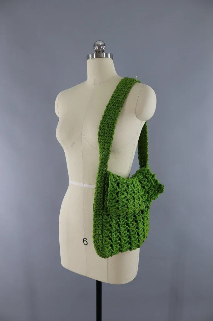 Vintage Army Green Granny Crochet Purse