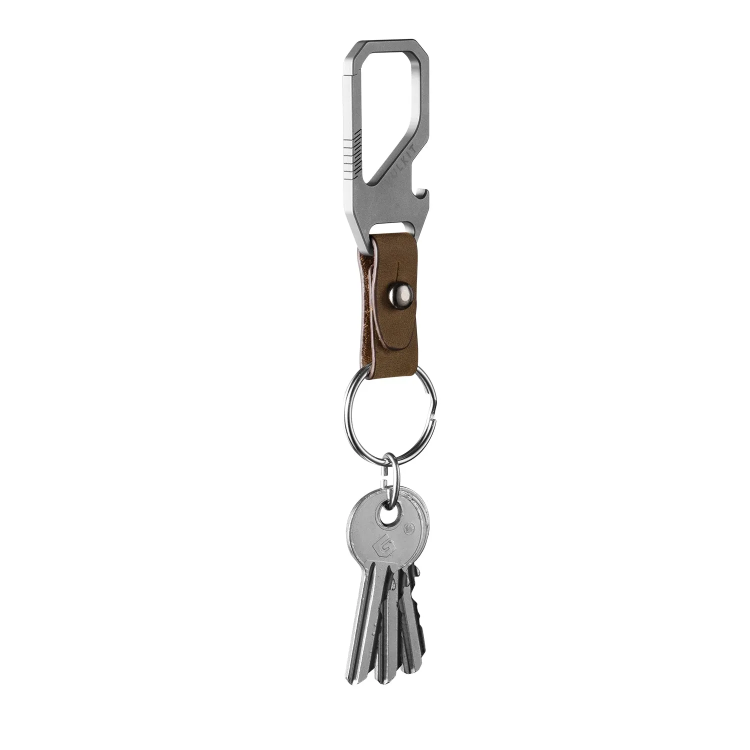 VKC100 - Titanium Leather Belt Loop Keychain with Bottle Opener & EDC Carabiner Key Ring