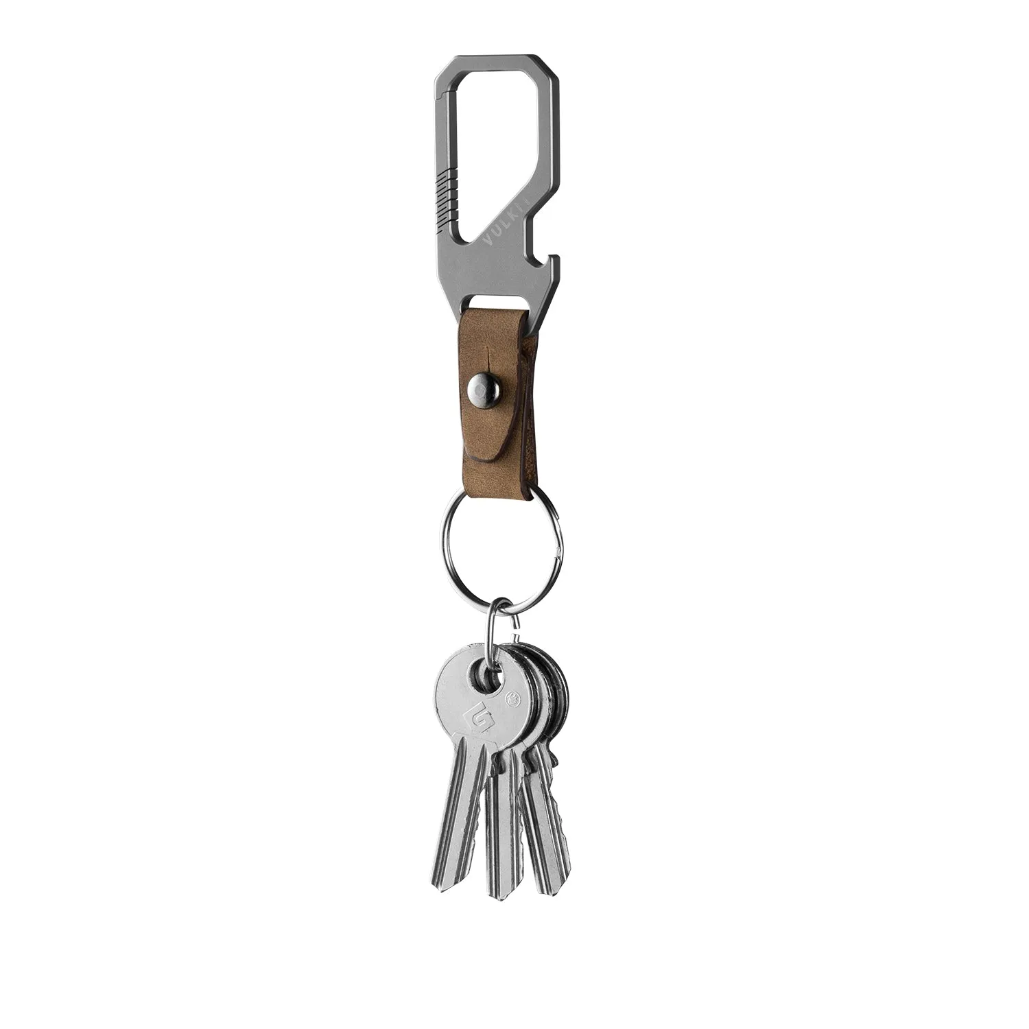 VKC100 - Titanium Leather Belt Loop Keychain with Bottle Opener & EDC Carabiner Key Ring