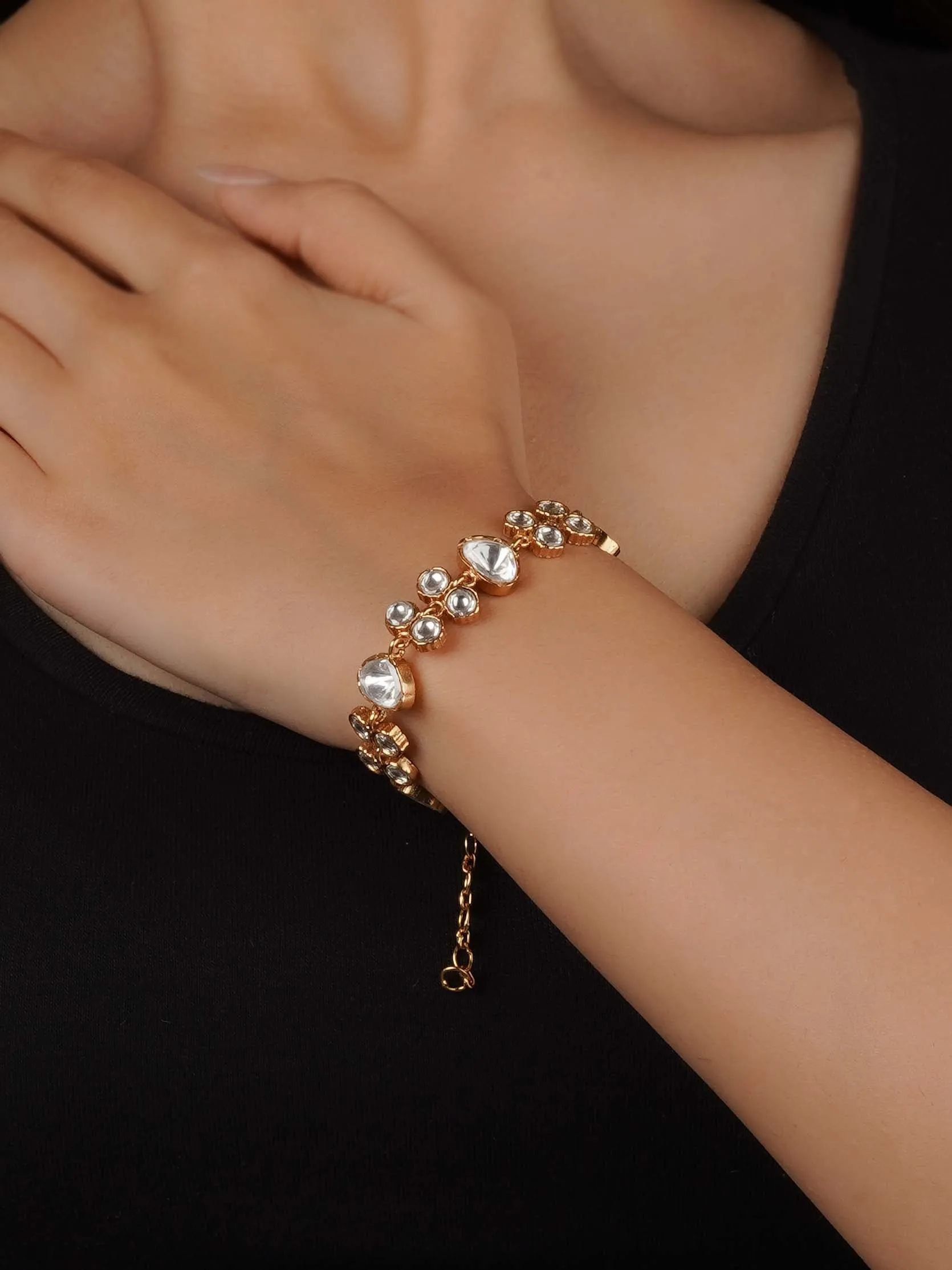 White Color Gold Plated Faux Polki Bracelet - PK-BRAC6