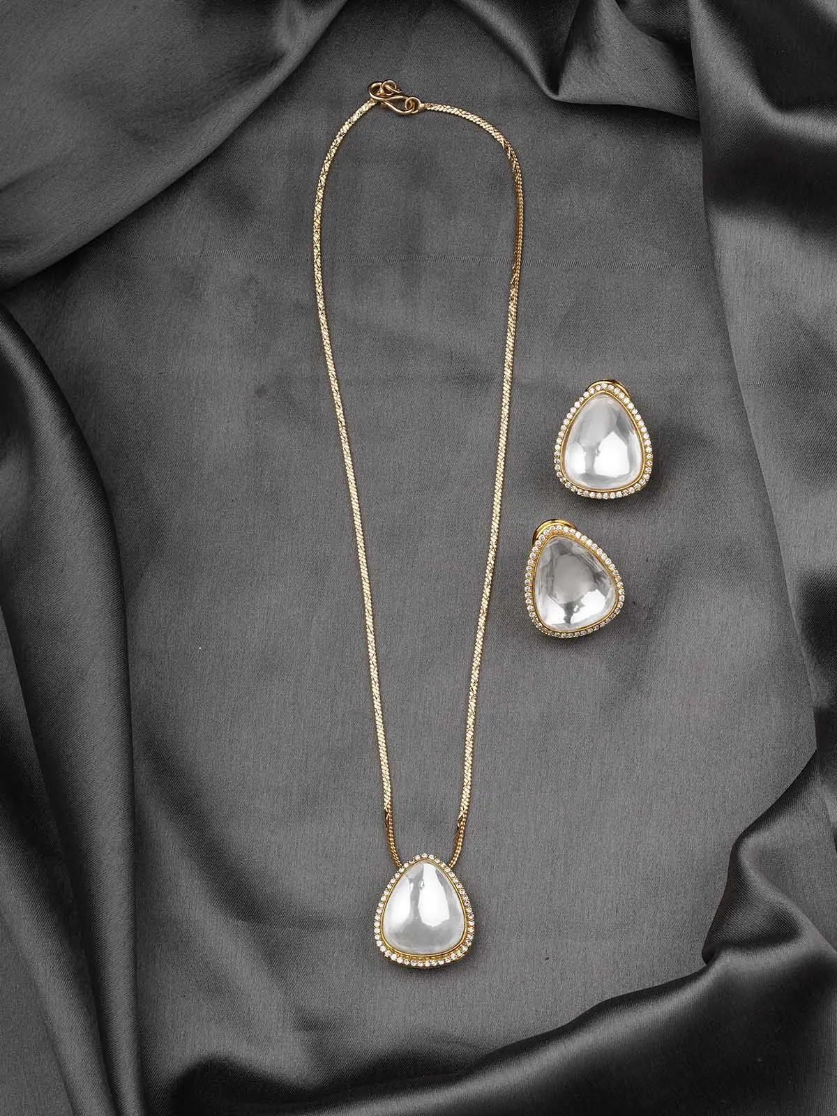 White Color Gold Plated Faux Polki Necklace Set - PK-S35G