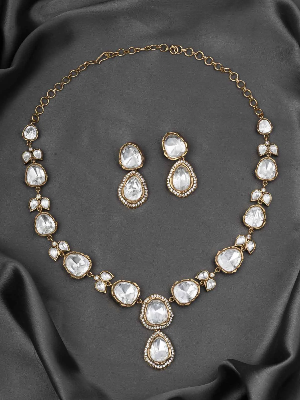 White Color Gold Plated Faux Polki Necklace Set - PK-S96G