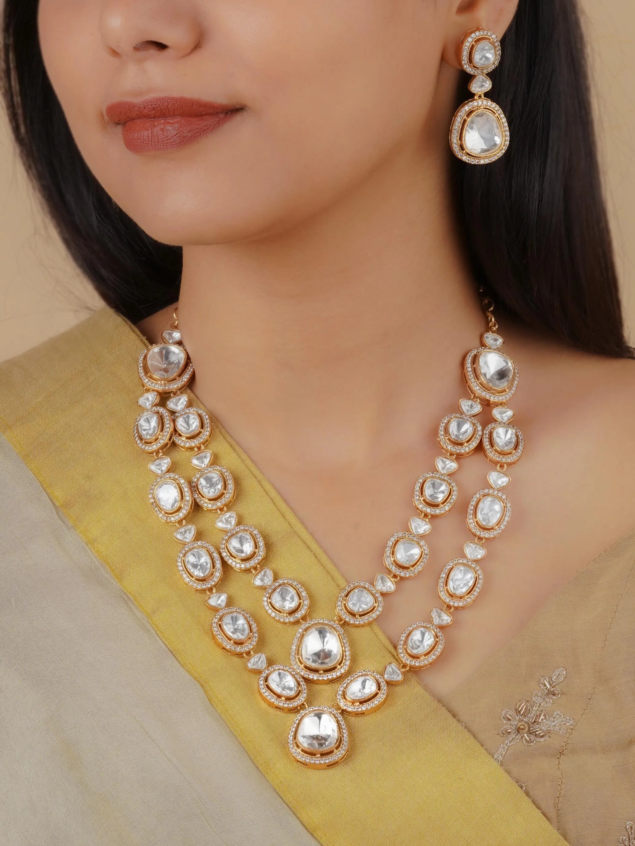 White Color Gold Plated Faux Polki Necklace Set - PK-S97