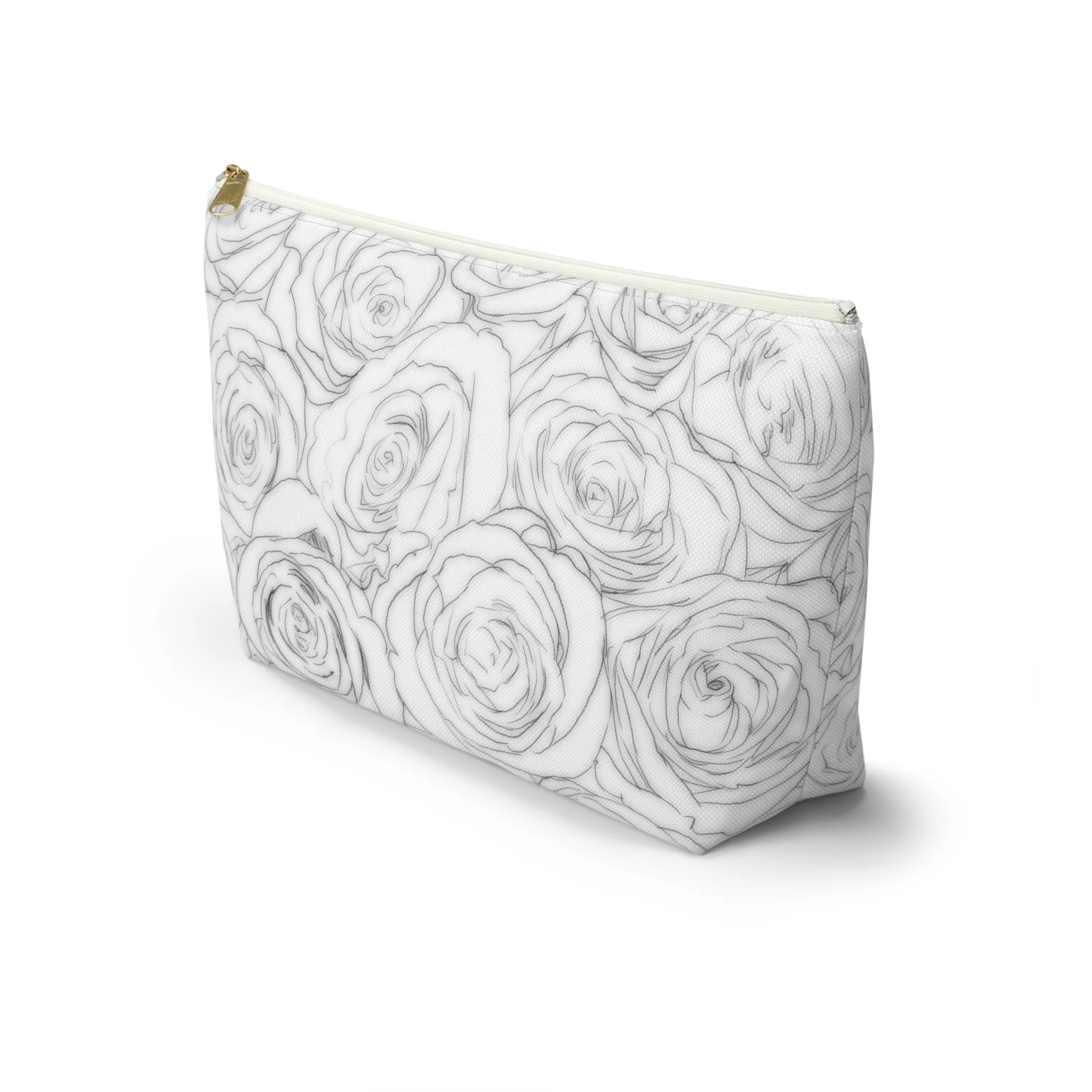 White Rose Side Bag Gift For Her Makeup Bag White Toiletry Accessory Pouch w T-bottom