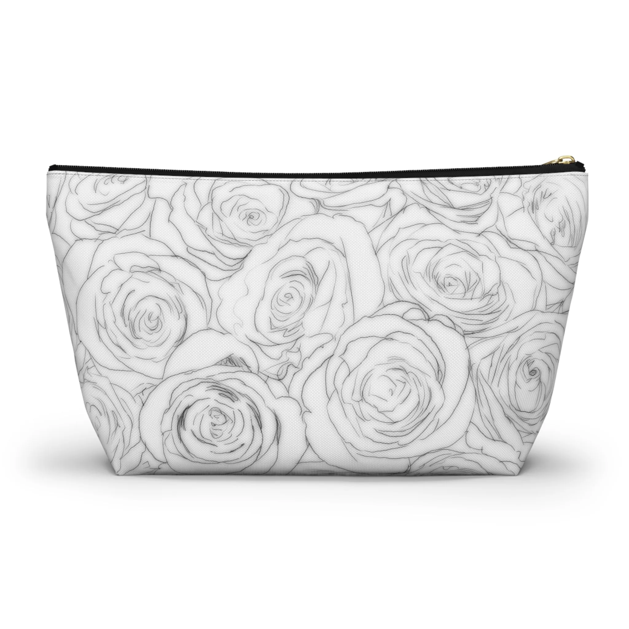 White Rose Side Bag Gift For Her Makeup Bag White Toiletry Accessory Pouch w T-bottom