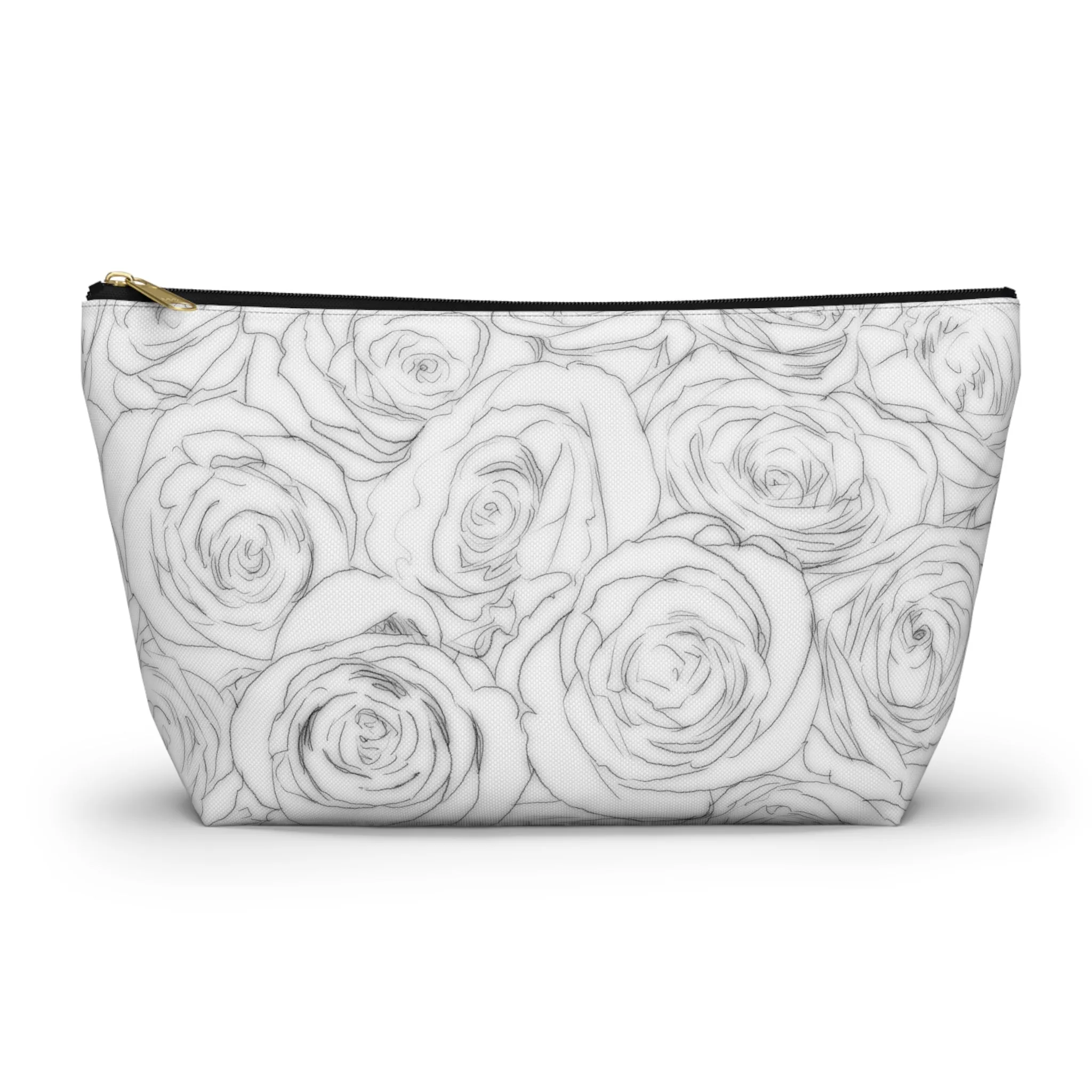 White Rose Side Bag Gift For Her Makeup Bag White Toiletry Accessory Pouch w T-bottom