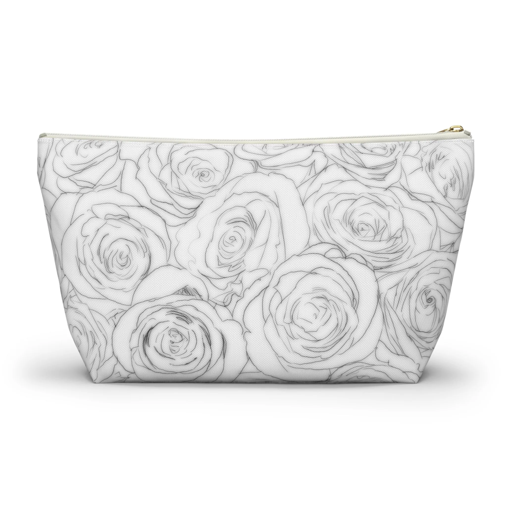 White Rose Side Bag Gift For Her Makeup Bag White Toiletry Accessory Pouch w T-bottom