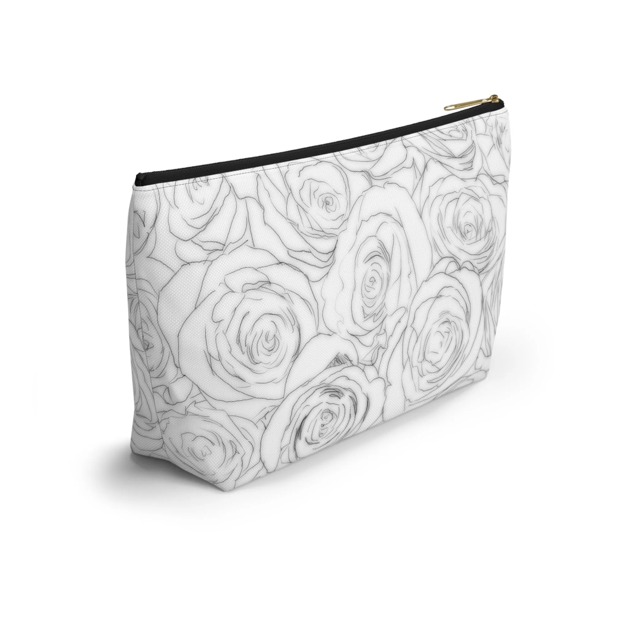 White Rose Side Bag Gift For Her Makeup Bag White Toiletry Accessory Pouch w T-bottom