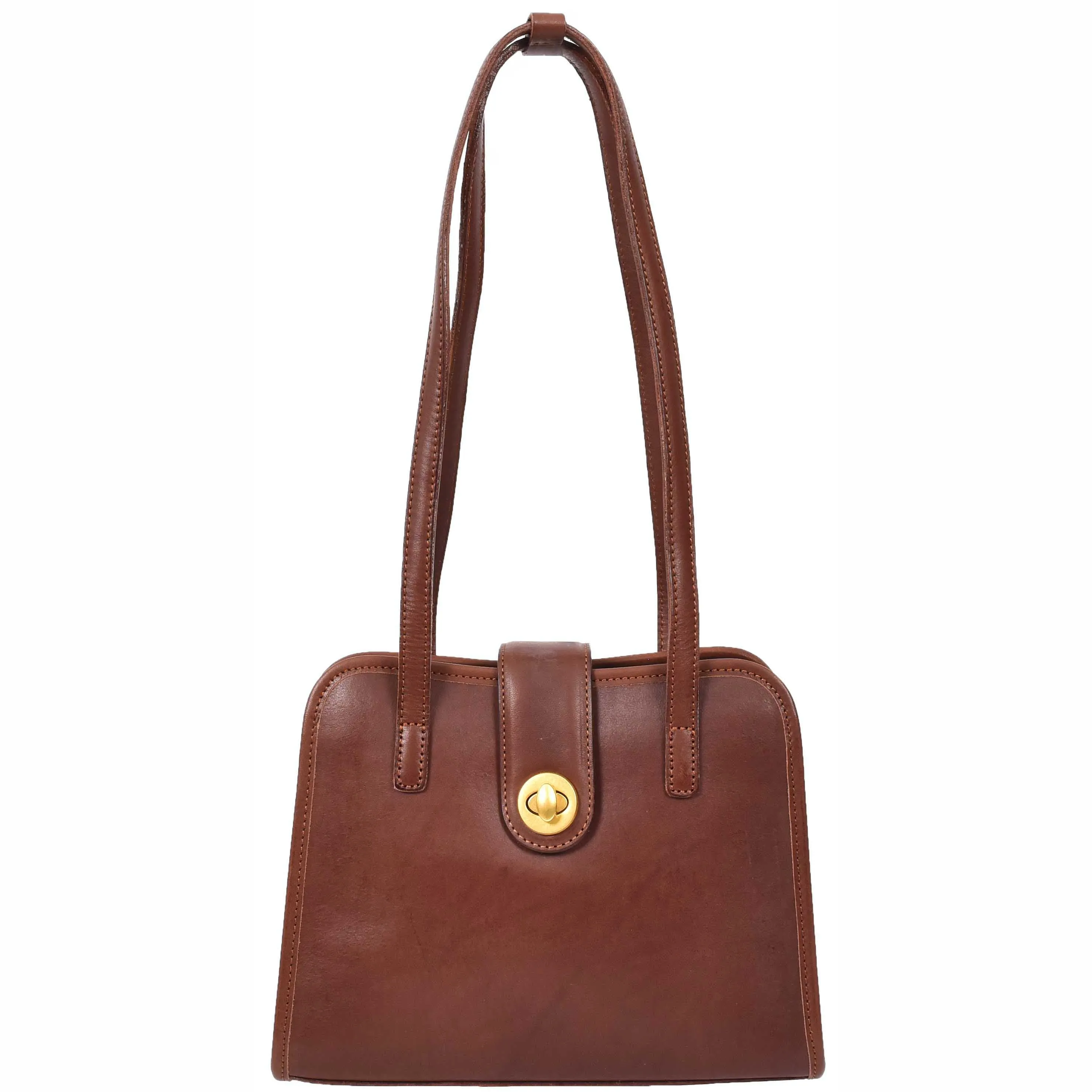 Womens Tote Leather Bag Small Size Trendy Handbag HOL833 Brown